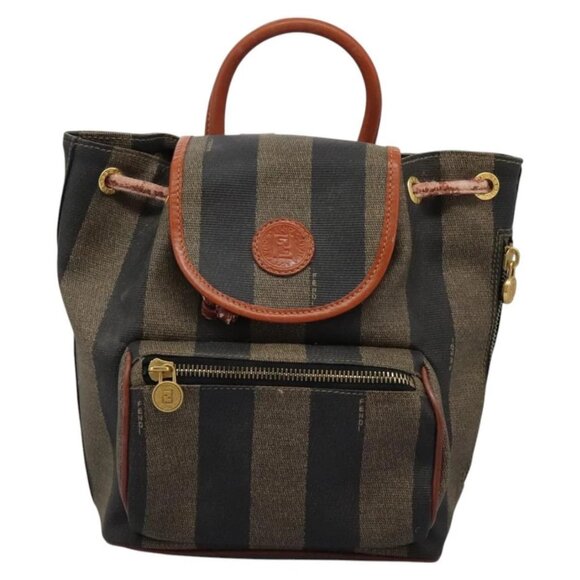 FENDI Pecan Canvas Backpack Brown Black gold Auth - Picture 1 of 16